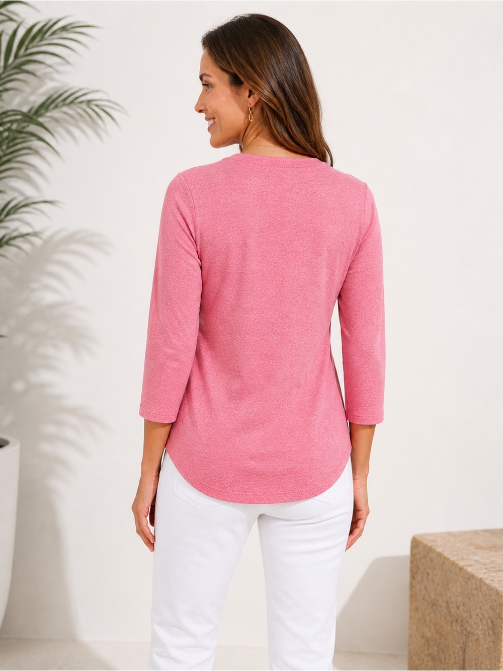 Tommy Bahama Ashby Isles Rib 3/4 Sleeve Tee Pink Heather Crewneck M NWT - Picture 2 of 12